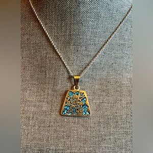 Taxco Mexico Silver Turquoise Necklace TC-11 Aztec Pendant Italian Chain 16”